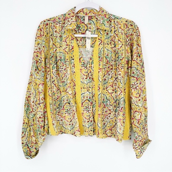 NWT Pilcro by Anthropologie Pintuck Peasant Blouse Yellow Floral Print XS - Picture 4 of 9